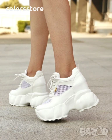 Кецове на платформа - бяла кожа и мрежа - PA90

, снимка 2 - Кецове - 50815531