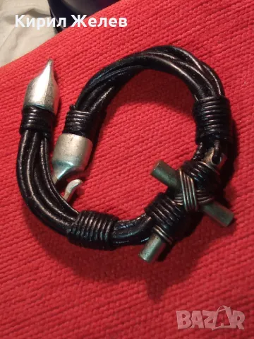 СТИЛНА ВИНТИДЖ КОЖЕНА ГРИВНА с ПОСРЕБРЕН МЕДЕН КРЪСТ РЪЧНА АРТ ИЗРАБОТКА 47214, снимка 13 - Гривни - 47056328