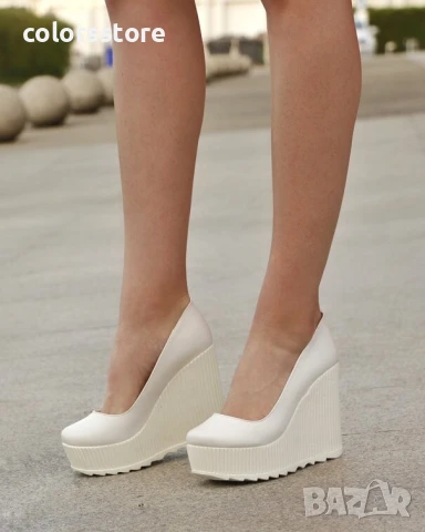 Обувки на платформа - бяла кожа - SLK90 