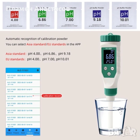 Smart Digital pH Meter YY-1030 – тестер за киселинност на храни и вода с Bluetooth, снимка 3 - Обзавеждане на кухня - 53302006