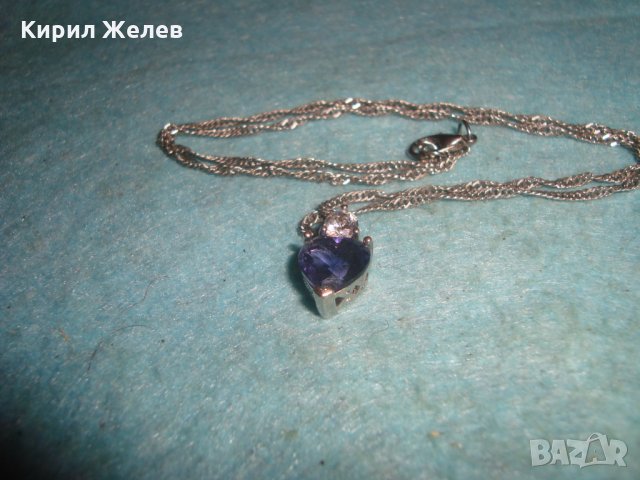 САПФИРЕНО НЕЖНО КРАСИВО АРТ ДЕКО КОЛИЕ БЛАГОРОДНА СТОМАНА с БЯЛА ПОЗЛАТА и ЦИРКОН 27257, снимка 7 - Колиета, медальони, синджири - 35007849