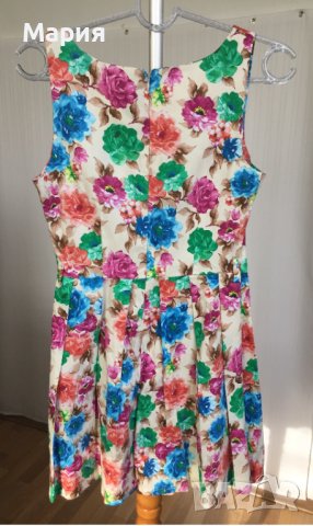 38 С / 40 М Дамска Рокля на Цветя Еластична Памучна Бежова Цветна Розова Синя Зелена, снимка 5 - Рокли - 42767451