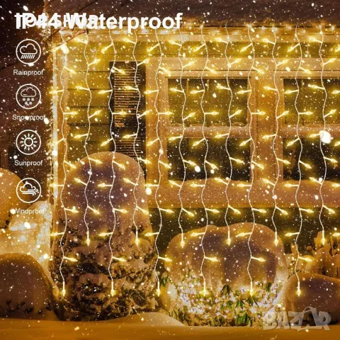 CORST Външни светлини завеса, 6M x 1M, Водоустойчиви, Свързваеми, Дистанционни, 8 режима, топло бяло, снимка 6 - Външни лампи - 49944919