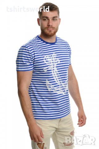 Нова мъжка класическа моряшка тениска с Голяма Котва, снимка 7 - Тениски - 37662292