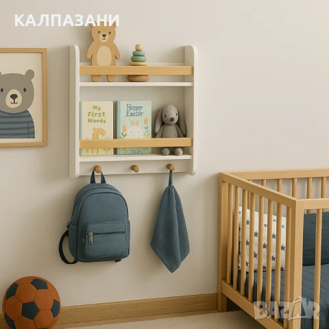Детска Етажерка, Стенна с Рафтове и Закачалки, Бяла, За Детска Стая TF6931, снимка 11 - Мебели за детската стая - 47717185