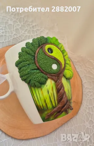 Ръчно декорирана чаша "Дървото на живота Ин и Ян", снимка 3 - Декорация за дома - 47805794