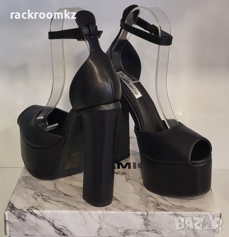Модни дамски обувки на висок ток и платформа в черен цвят, снимка 4 - Дамски обувки на ток - 40132242