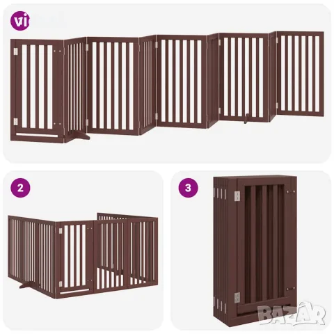 vidaXL Сгъваема преграда за куче с врата 9 панела кафява 450 см топола, снимка 5 - За кучета - 56146648