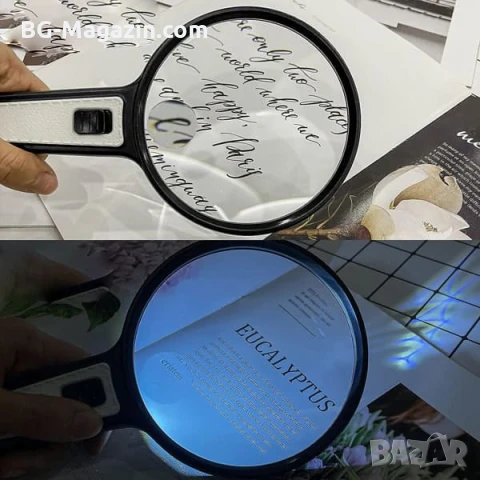 Голяма ръчна лупа 10X с LED осветление за четене стъклена увеличителна мощна дръжка професионална, снимка 4 - Други инструменти - 50919717