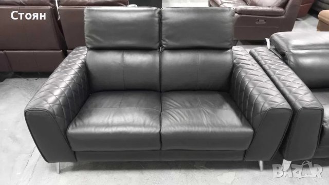 Черен комплект кожени дивани тройка и двойка "Tolouse", снимка 3 - Дивани и мека мебел - 40284623