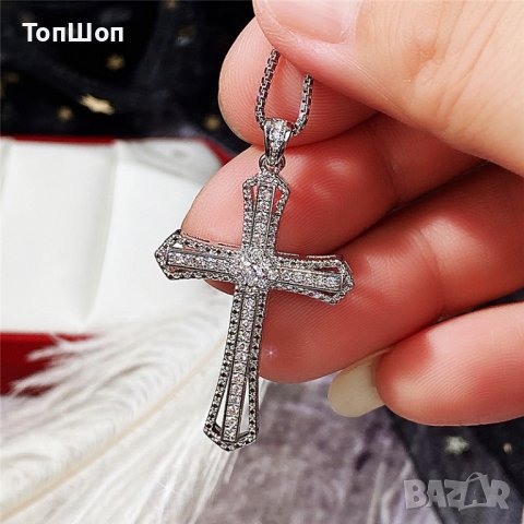 Кръст колие изцяло с кристали, снимка 3 - Колиета, медальони, синджири - 37157601