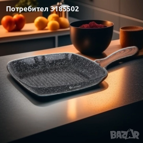Тиган грил Goldmann, 28x4.5см., 24х7 см., Лят алуминий, Керам. покр., Индукция, снимка 5 - Прибори за хранене, готвене и сервиране - 51486591