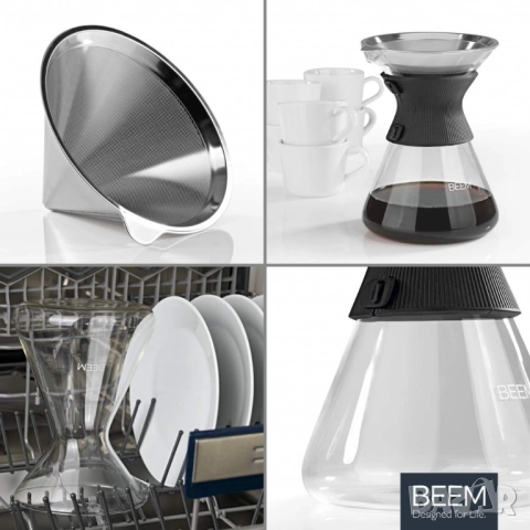 1бр/ Стъклена кана с метален филтър BEEM Classic Selection Pour Over (до 6 чаши), снимка 6 - Други - 51974699