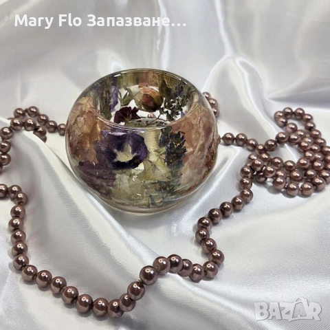 Кутийка за бижута/ свещник от епоксидна смола и вечни естествени цветя, снимка 2 - Декорация за дома - 52788111