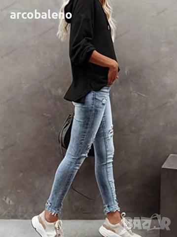 Дамско горнище с качулка Ежедневен свободен едноцветен суичър, 4цвята , снимка 13 - Суичъри - 44793379