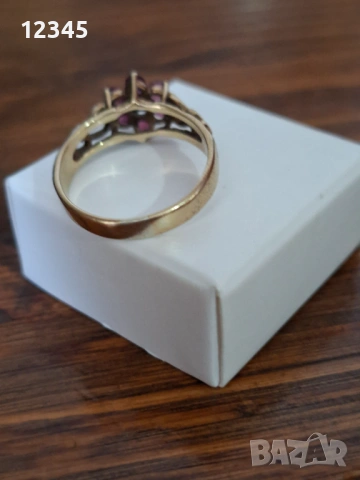 Старинен златен пръстен с диамант и рубини, снимка 5 - Пръстени - 54075674