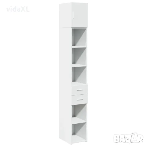 vidaXL Тънък шкаф за съхранение, бял, 30x42,5x225 см, инженерно дърво