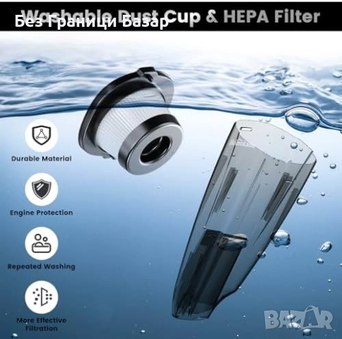 Нова ръчна Безжична прахосмукачка 10000Pa с докинг станция и приставки, снимка 7 - Прахосмукачки - 51590691