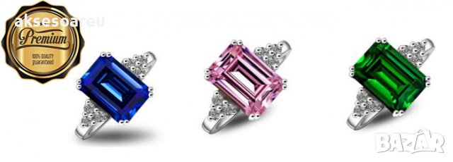 Пръстен със стерлингов зелен син камък сапфир 925 сребърен посребрен за жени годежен изумруден за мо, снимка 10 - Пръстени - 38379700