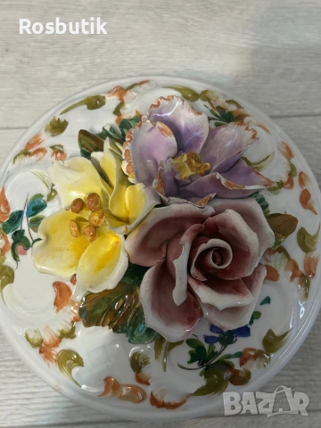 Голям порцеланов съд  ръчно рисуван  с порцеланови цветя , снимка 2 - Вази - 53347771