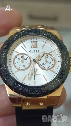 Guess, Мултифункционален дамски часовник с кожена каишка, Черен