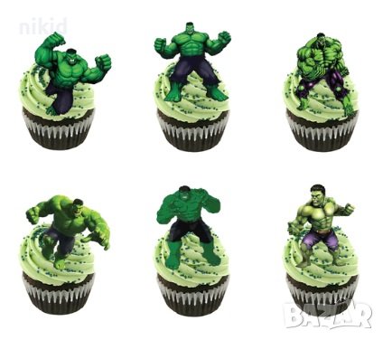 24 бр Хълк къси остри картонени топери за торта мъфини кексчета парти рожден