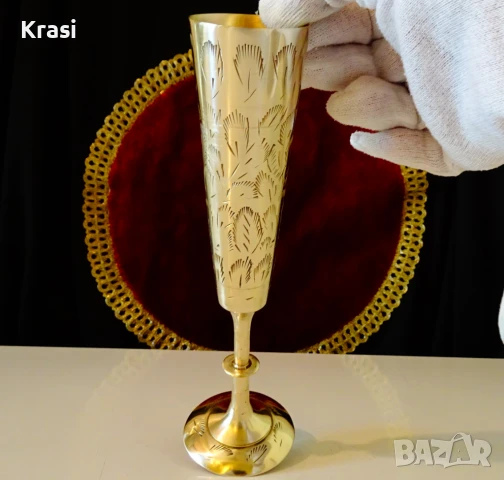 Бронзов бокал за вино 20 см.,200 мл.,гравиран. , снимка 3 - Антикварни и старинни предмети - 50909837