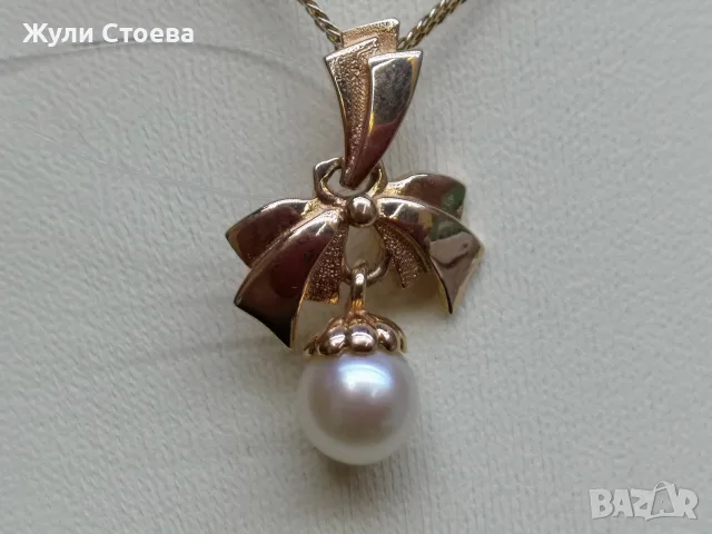 Съветска златна висулка с естествена перла  , снимка 2 - Колиета, медальони, синджири - 56232623