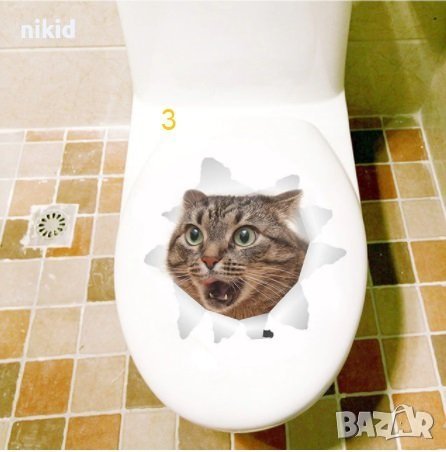 Коте стикер лепенка за стена мебел или тоалетна чиния за капака, снимка 5 - Декорация за дома - 21183213