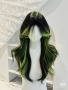Синтетична черна чуплива перука с лимонено-жълто-зелени краища, снимка 5