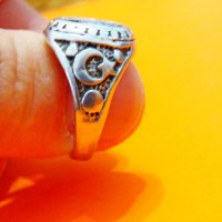 Уникално стар красив мъжки сребърен пръстен с тугра, тура полумесецът и звездата, турски пръстен, , снимка 2 - Пръстени - 38759062
