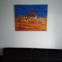 Димитър Краевски-авторски абстрактен пейзаж акрил върху платно с подрамка , снимка 1 - Картини - 36397556