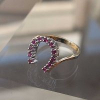 Златен пръстен 18к. 750 подкова рубини, снимка 3 - Пръстени - 29840363