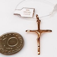 златен кръст с разпятие, стилизиран 0.98 грама, снимка 2 - Колиета, медальони, синджири - 26467618
