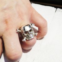 стар мъжки сребърен пръстен, рокерски пръстен солиден с череп, снимка 1 - Пръстени - 31305757
