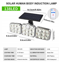 Соларна лампа 138 LED диода + сензор ВОДОУСТОЙЧИВА 3 режима 2400mAh, снимка 3 - Соларни лампи - 44554130