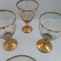 Ретро стъклени чаши с позлата гравирани , снимка 5 - Антикварни и старинни предмети - 29996600