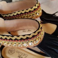 Дамски сандали естествена кожа черно и златно ESMARA, снимка 3 - Сандали - 29731350