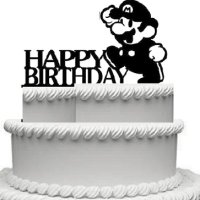 Happy Birthday Супер Марио Super Mario бягащ пластмасов черен топер украса за торта рожден ден, снимка 1 - Други - 42911363