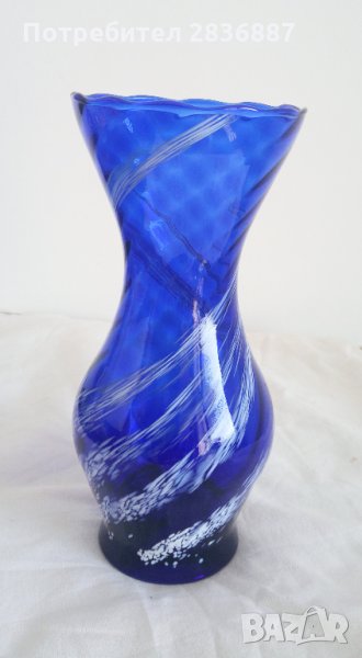 красива стара кристална синя ваза, снимка 1