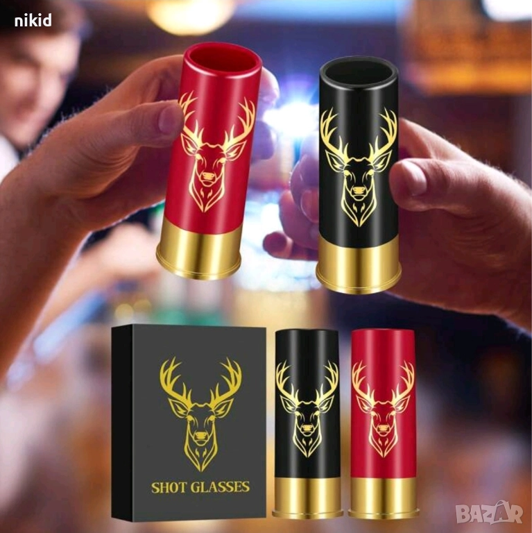 2 бр шот чаши чаша ловен патрон куршум сувенир подарък за ловец ловджия с елен, снимка 1