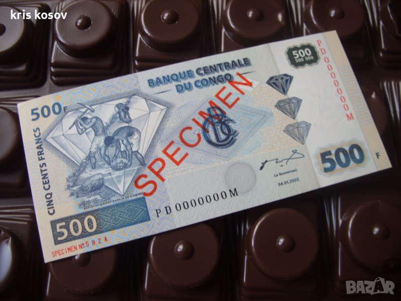 500 франка КОНГО ДР (КИНШАСА) - 2002  SPECIMEN UNC, снимка 1