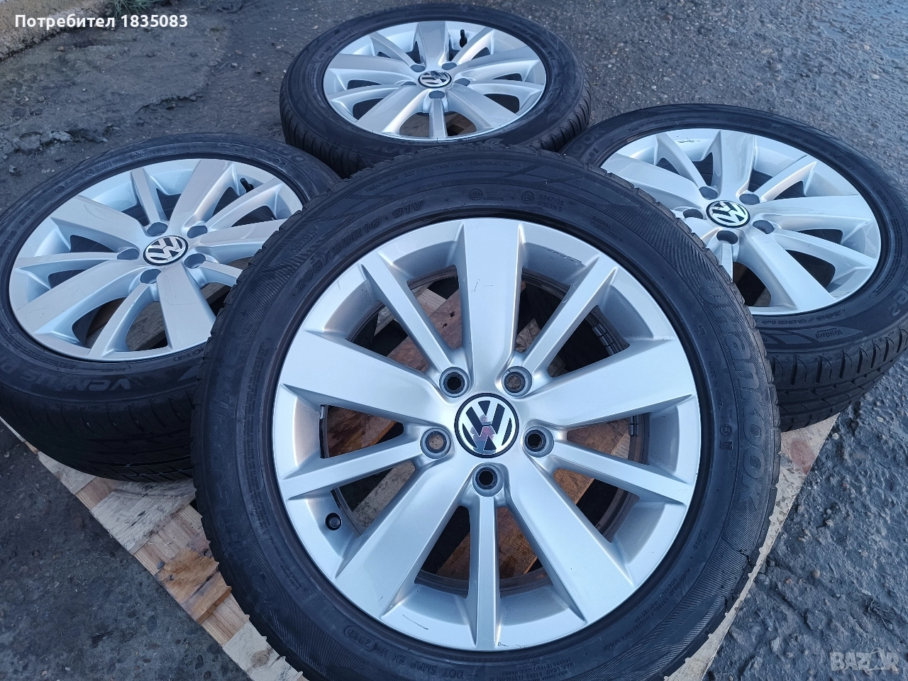 Лети джанти 16ки 5х112 VW + летни гуми 205/55/16 Hankook, снимка 1