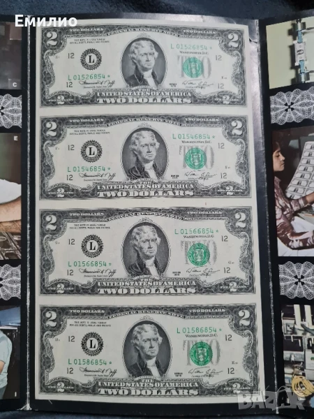 RARE.USA. UNCUT SHEET 4 GEM 1976 STAR $ 2 DOLLARS  STAR NOTES, снимка 1
