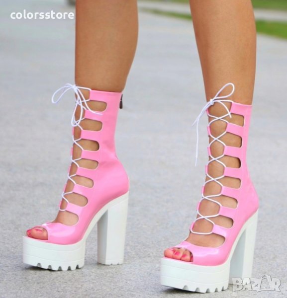 Летни боти на ток - розов лак - 101, снимка 1