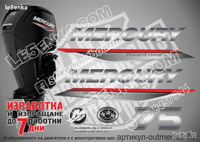 MERCURY 75 hp FS 2019-2022 Меркюри извънбордов двигател стикери надписи лодка яхта outmerfs3-75, снимка 1