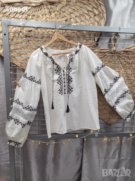 БЯЛА риза с бродерии, шевици- L, снимка 1