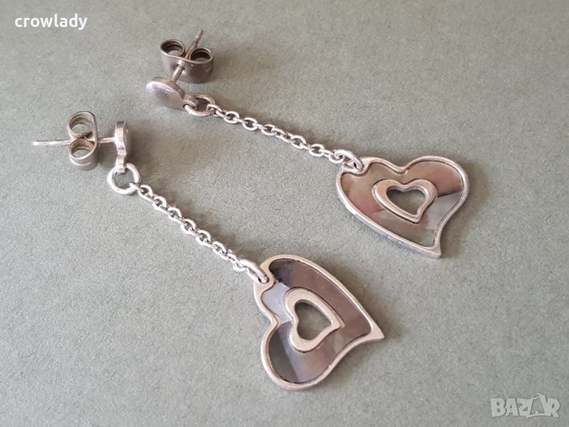 Сребърни обеци седеф - интересни модерни ръчна стилна изработка, снимка 1