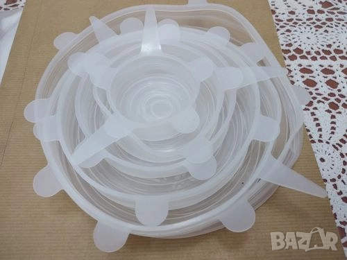 Комплект от 6 броя силиконови капаци за храна, снимка 1