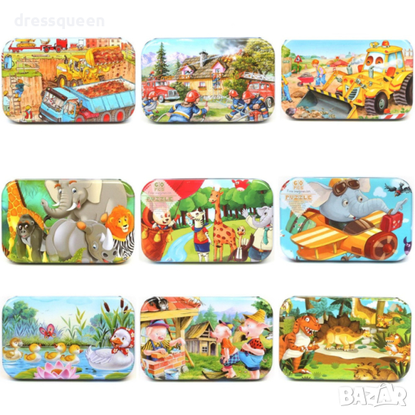 36050 Детски пъзел състоящ се от 60 части събран в малка метална кутийка, снимка 1